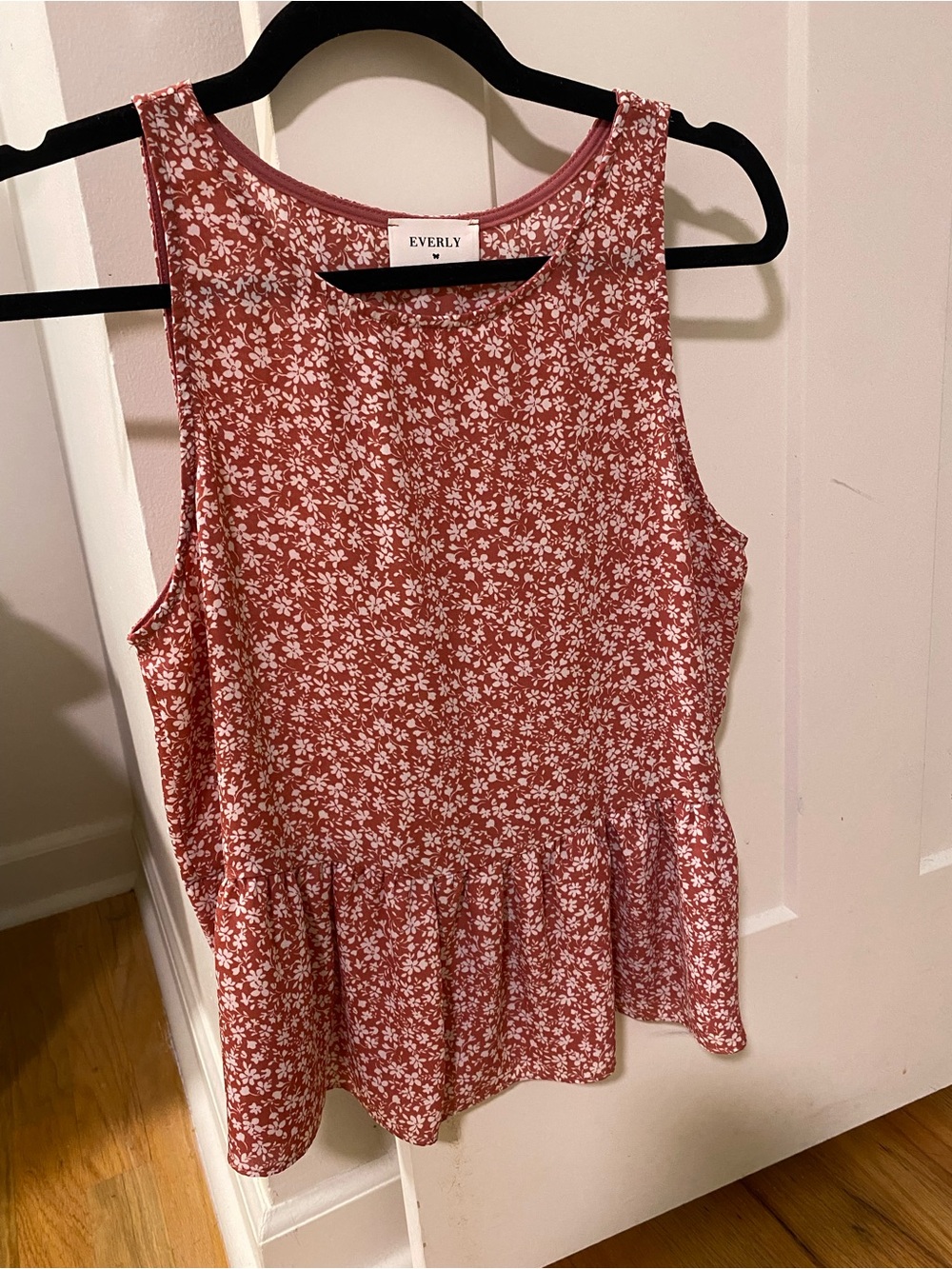 Everly Rust Red Floral Sleeveless Peplum Tank